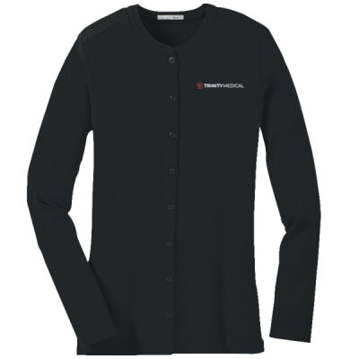LM1008 | Black | Embroidered Trinity - Women's Concept Stretch Button Front Cardigan Thumbnail